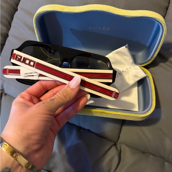 Gucci Black and Red Rectangular Sunglasses